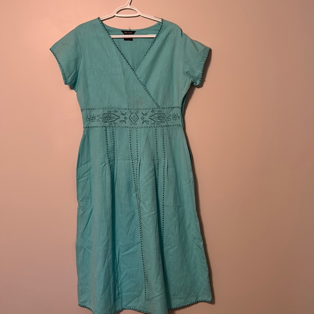 Multiples size 10 linen/ cotton blend dress teal color used